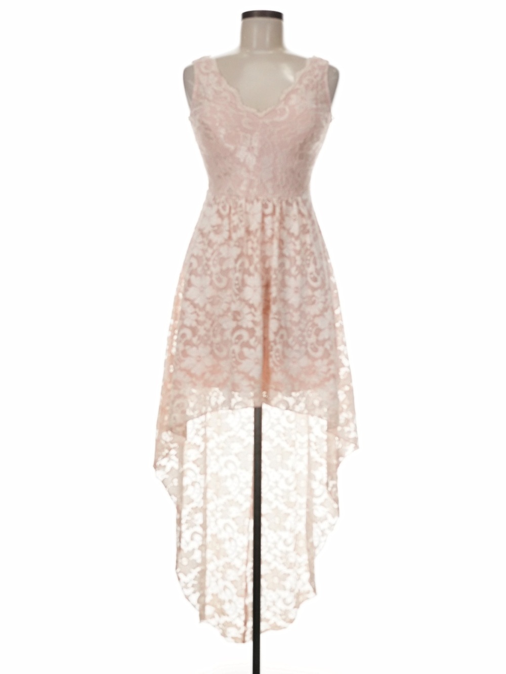 Sleeveless High-Low Lace Dress in Blush Pink